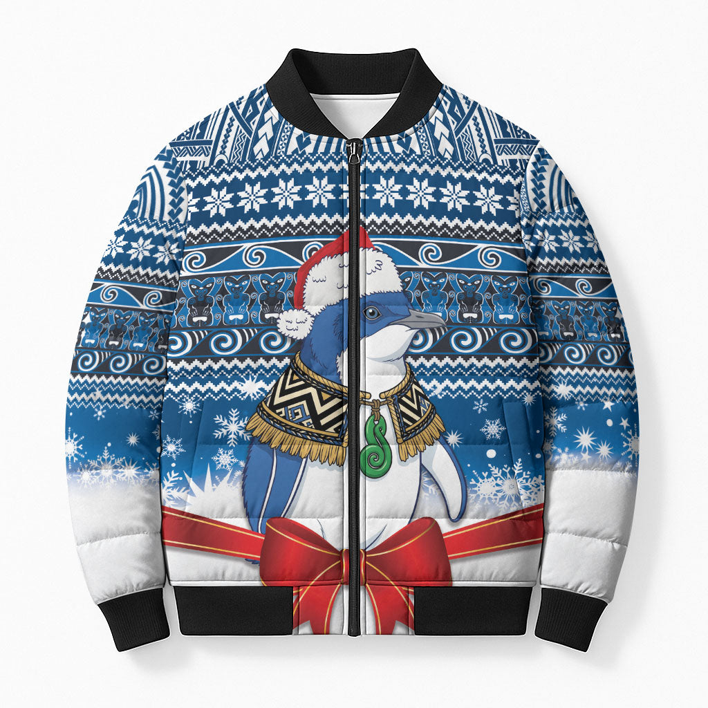 New Zealand Fairy Penguin Korora Christmas Bomber Puffer Jacket Maori Inspired Knitted Patterns