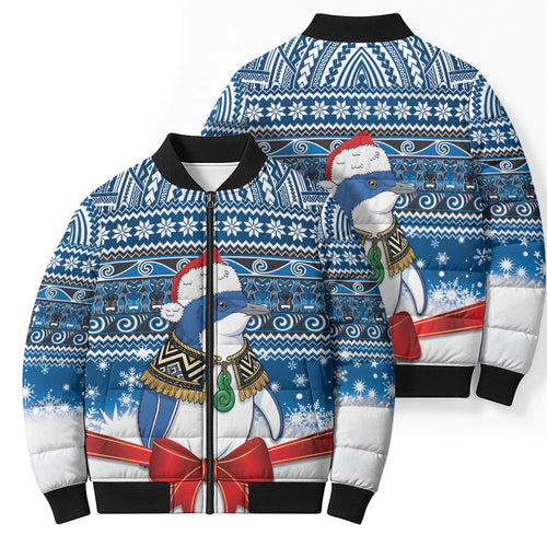 New Zealand Fairy Penguin Korora Christmas Bomber Puffer Jacket Maori Inspired Knitted Patterns