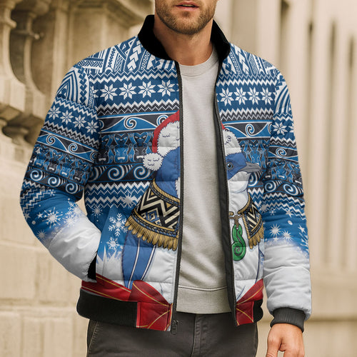 New Zealand Fairy Penguin Korora Christmas Bomber Puffer Jacket Maori Inspired Knitted Patterns