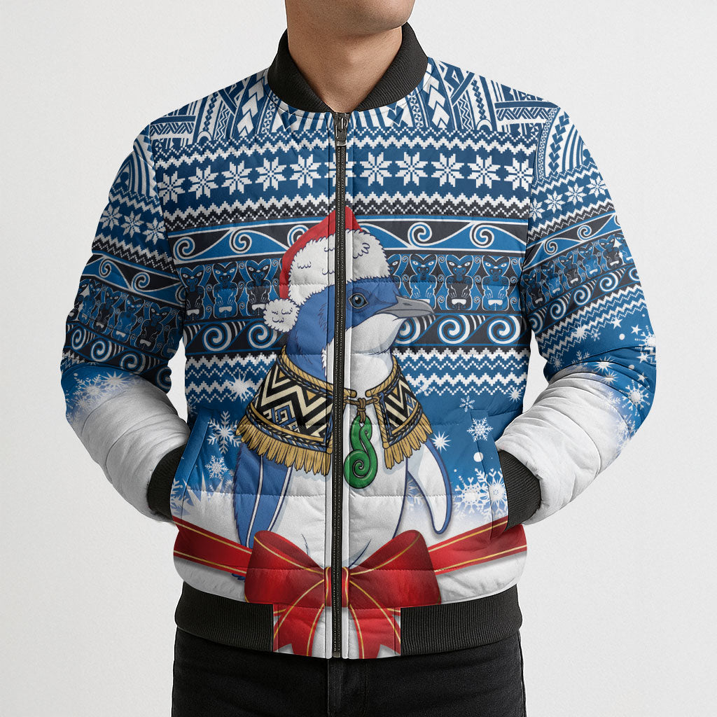 New Zealand Fairy Penguin Korora Christmas Bomber Puffer Jacket Maori Inspired Knitted Patterns