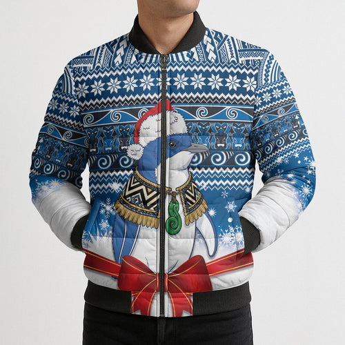 New Zealand Fairy Penguin Korora Christmas Bomber Puffer Jacket Maori Inspired Knitted Patterns