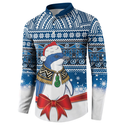 New Zealand Fairy Penguin Korora Christmas Button Sweatshirt Maori Inspired Knitted Patterns