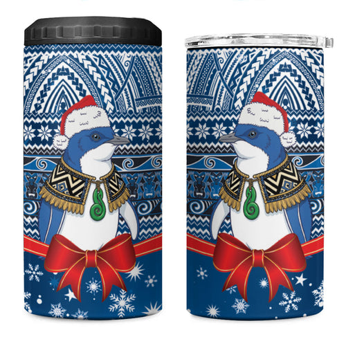 New Zealand Fairy Penguin Korora Christmas 4 in 1 Can Cooler Tumbler Maori Inspired Knitted Patterns