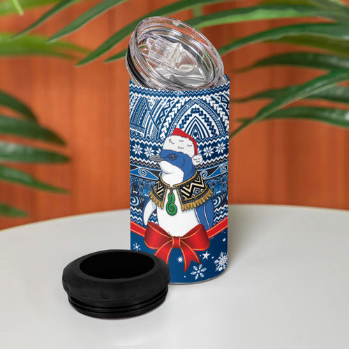 New Zealand Fairy Penguin Korora Christmas 4 in 1 Can Cooler Tumbler Maori Inspired Knitted Patterns