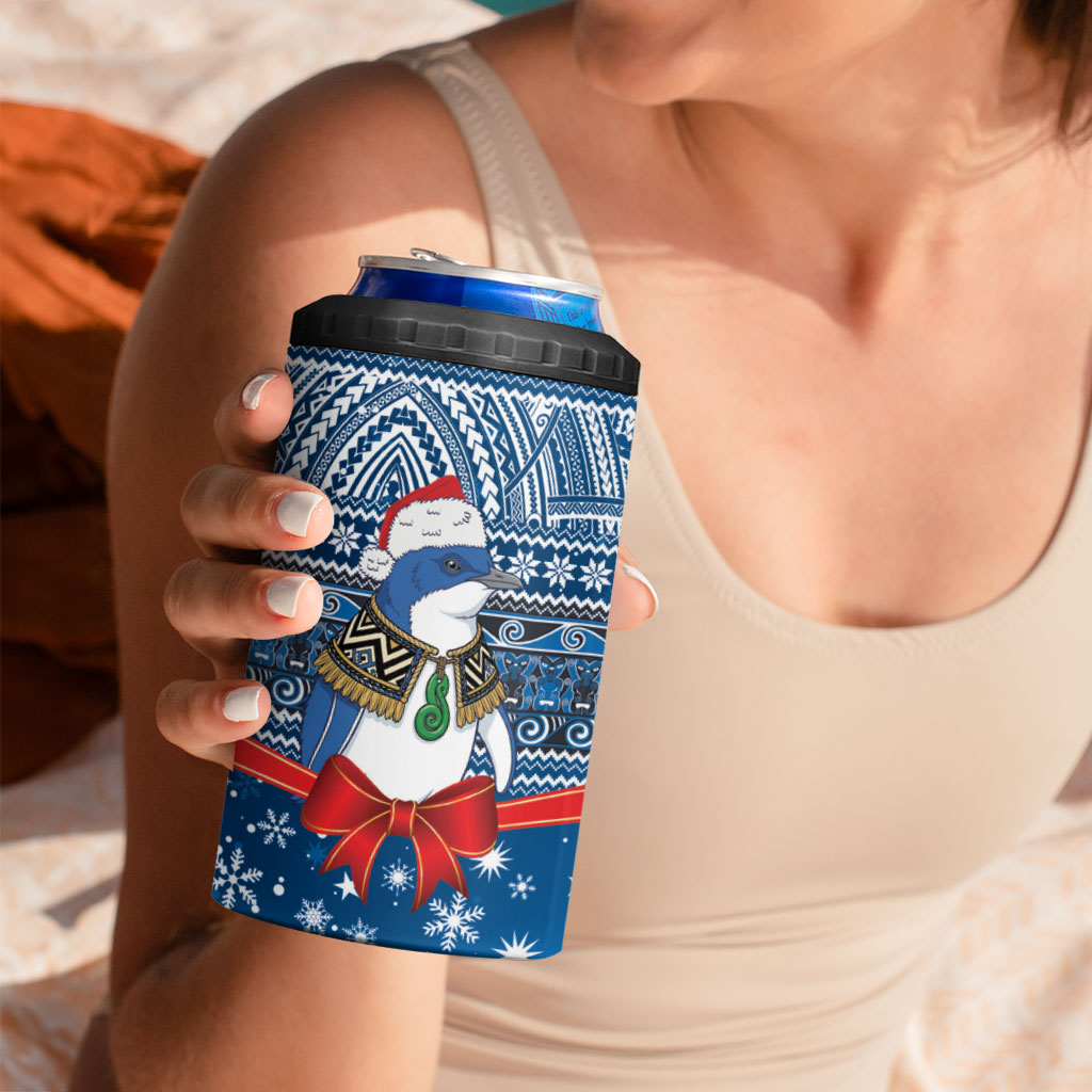 New Zealand Fairy Penguin Korora Christmas 4 in 1 Can Cooler Tumbler Maori Inspired Knitted Patterns