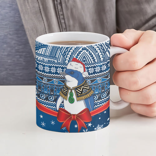 New Zealand Fairy Penguin Korora Christmas Ceramic Mug Maori Inspired Knitted Patterns