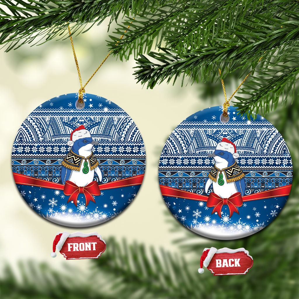 New Zealand Fairy Penguin Korora Christmas Ceramic Ornament Maori Inspired Knitted Patterns