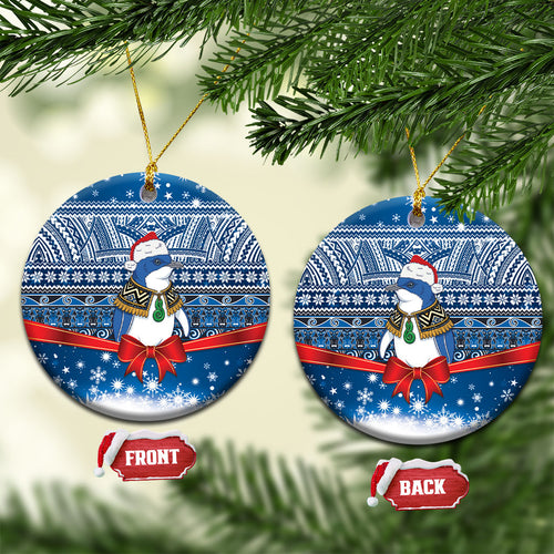 New Zealand Fairy Penguin Korora Christmas Ceramic Ornament Maori Inspired Knitted Patterns