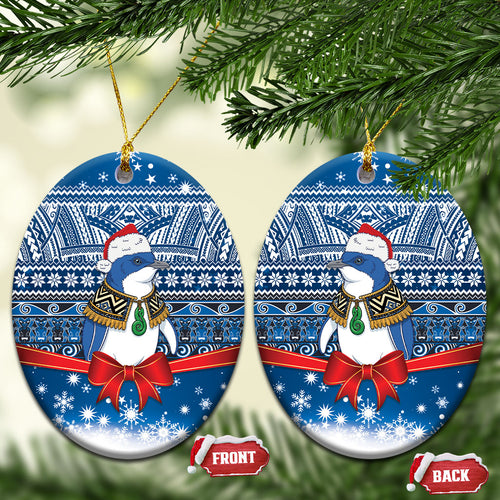 New Zealand Fairy Penguin Korora Christmas Ceramic Ornament Maori Inspired Knitted Patterns
