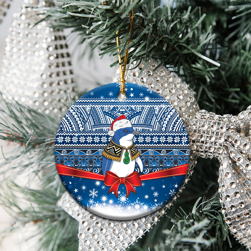 New Zealand Fairy Penguin Korora Christmas Ceramic Ornament Maori Inspired Knitted Patterns