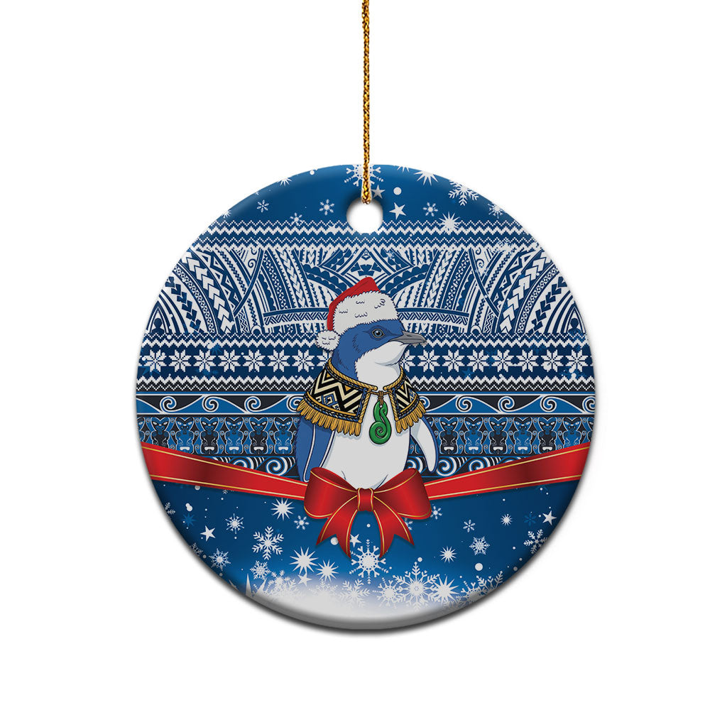 New Zealand Fairy Penguin Korora Christmas Ceramic Ornament Maori Inspired Knitted Patterns