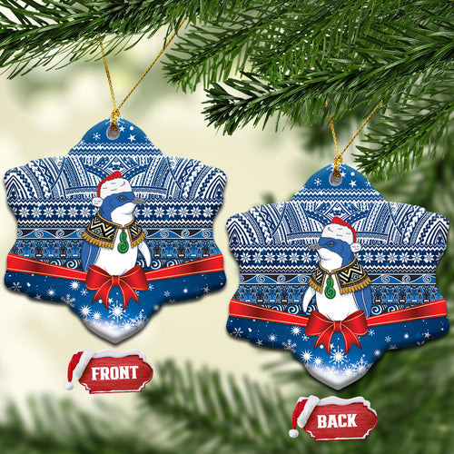 New Zealand Fairy Penguin Korora Christmas Ceramic Ornament Maori Inspired Knitted Patterns