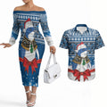 New Zealand Fairy Penguin Korora Christmas Couples Matching Off The Shoulder Long Sleeve Dress and Hawaiian Shirt Maori Inspired Knitted Patterns