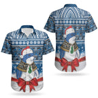 New Zealand Fairy Penguin Korora Christmas Couples Matching Off The Shoulder Long Sleeve Dress and Hawaiian Shirt Maori Inspired Knitted Patterns