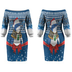 New Zealand Fairy Penguin Korora Christmas Couples Matching Off The Shoulder Long Sleeve Dress and Hawaiian Shirt Maori Inspired Knitted Patterns