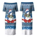 New Zealand Fairy Penguin Korora Christmas Couples Matching Puletasi and Hawaiian Shirt Maori Inspired Knitted Patterns