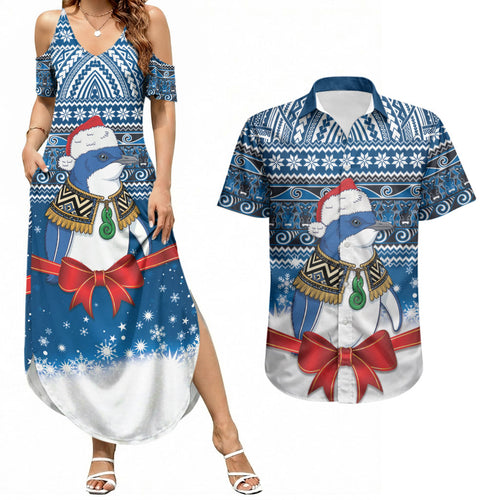 New Zealand Fairy Penguin Korora Christmas Couples Matching Summer Maxi Dress and Hawaiian Shirt Maori Inspired Knitted Patterns