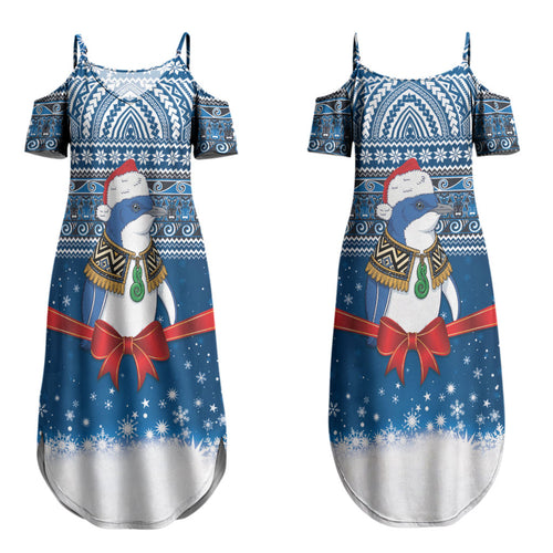 New Zealand Fairy Penguin Korora Christmas Couples Matching Summer Maxi Dress and Hawaiian Shirt Maori Inspired Knitted Patterns
