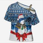 New Zealand Fairy Penguin Korora Christmas Cross Shoulder Shirt Maori Inspired Knitted Patterns