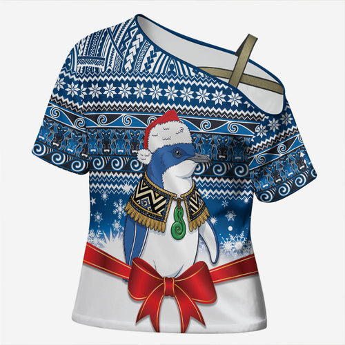 New Zealand Fairy Penguin Korora Christmas Cross Shoulder Shirt Maori Inspired Knitted Patterns