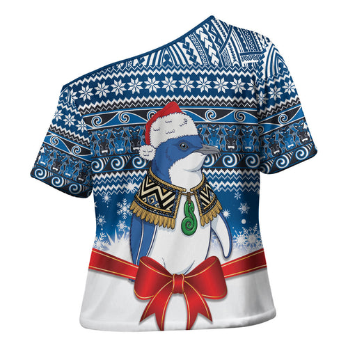 New Zealand Fairy Penguin Korora Christmas Cross Shoulder Shirt Maori Inspired Knitted Patterns