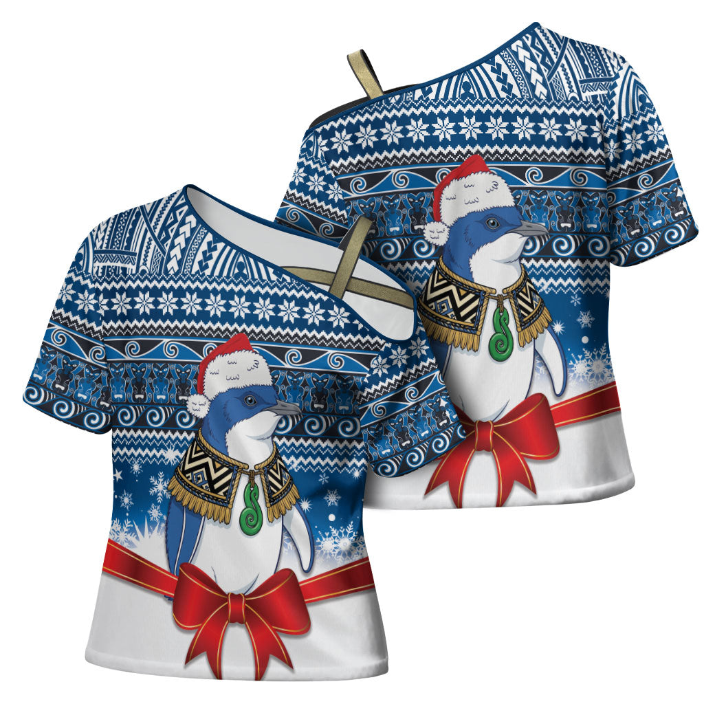 New Zealand Fairy Penguin Korora Christmas Cross Shoulder Shirt Maori Inspired Knitted Patterns