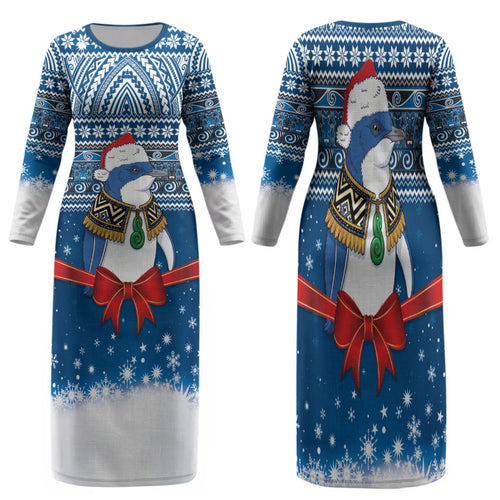 New Zealand Fairy Penguin Korora Christmas Family Matching Long Sleeve Bodycon Dress and Hawaiian Shirt Maori Inspired Knitted Patterns