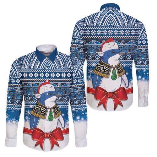 New Zealand Fairy Penguin Korora Christmas Family Matching Long Sleeve Bodycon Dress and Hawaiian Shirt Maori Inspired Knitted Patterns