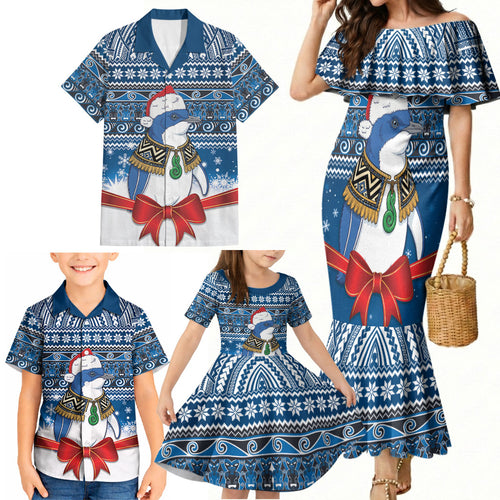 New Zealand Fairy Penguin Korora Christmas Family Matching Mermaid Dress and Hawaiian Shirt Maori Inspired Knitted Patterns