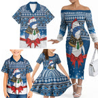 New Zealand Fairy Penguin Korora Christmas Family Matching Off The Shoulder Long Sleeve Dress and Hawaiian Shirt Maori Inspired Knitted Patterns