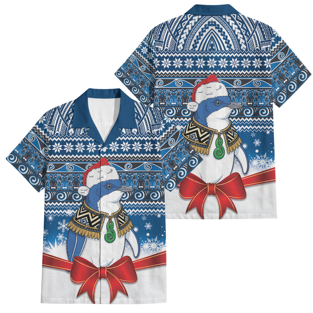 New Zealand Fairy Penguin Korora Christmas Family Matching Off The Shoulder Long Sleeve Dress and Hawaiian Shirt Maori Inspired Knitted Patterns