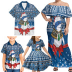 New Zealand Fairy Penguin Korora Christmas Family Matching Off Shoulder Maxi Dress and Hawaiian Shirt Maori Inspired Knitted Patterns