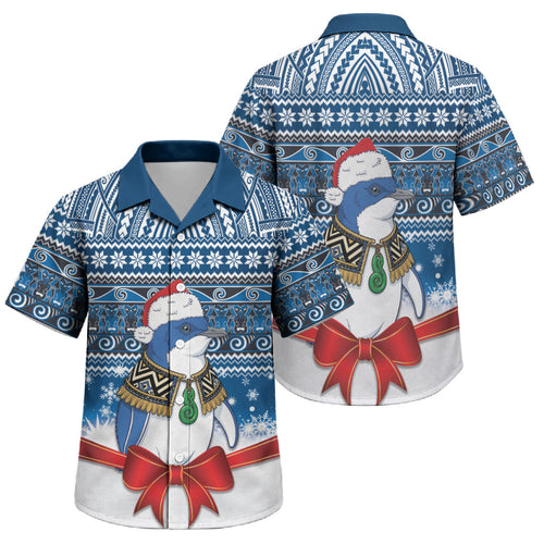 New Zealand Fairy Penguin Korora Christmas Family Matching Off Shoulder Short Dress and Hawaiian Shirt Maori Inspired Knitted Patterns