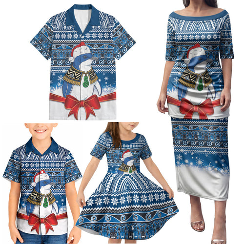 New Zealand Fairy Penguin Korora Christmas Family Matching Puletasi and Hawaiian Shirt Maori Inspired Knitted Patterns