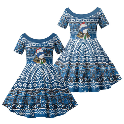 New Zealand Fairy Penguin Korora Christmas Family Matching Puletasi and Hawaiian Shirt Maori Inspired Knitted Patterns