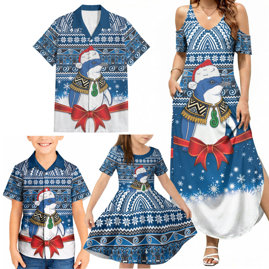 New Zealand Fairy Penguin Korora Christmas Family Matching Summer Maxi Dress and Hawaiian Shirt Maori Inspired Knitted Patterns