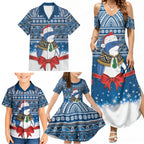 New Zealand Fairy Penguin Korora Christmas Family Matching Summer Maxi Dress and Hawaiian Shirt Maori Inspired Knitted Patterns