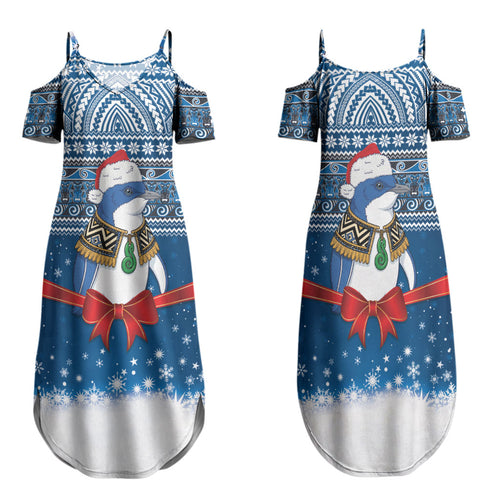 New Zealand Fairy Penguin Korora Christmas Family Matching Summer Maxi Dress and Hawaiian Shirt Maori Inspired Knitted Patterns