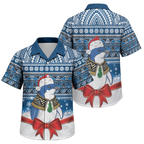 New Zealand Fairy Penguin Korora Christmas Family Matching Summer Maxi Dress and Hawaiian Shirt Maori Inspired Knitted Patterns