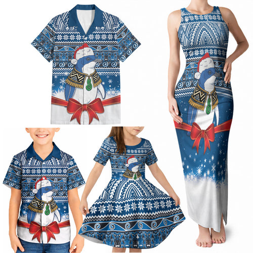 New Zealand Fairy Penguin Korora Christmas Family Matching Tank Maxi Dress and Hawaiian Shirt Maori Inspired Knitted Patterns