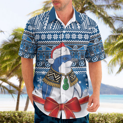 New Zealand Fairy Penguin Korora Christmas Hawaiian Shirt Maori Inspired Knitted Patterns