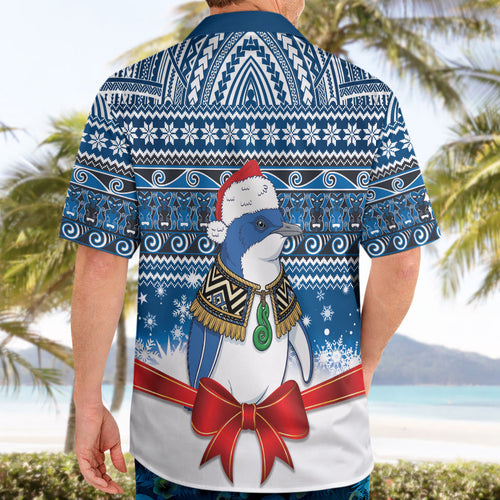 New Zealand Fairy Penguin Korora Christmas Hawaiian Shirt Maori Inspired Knitted Patterns