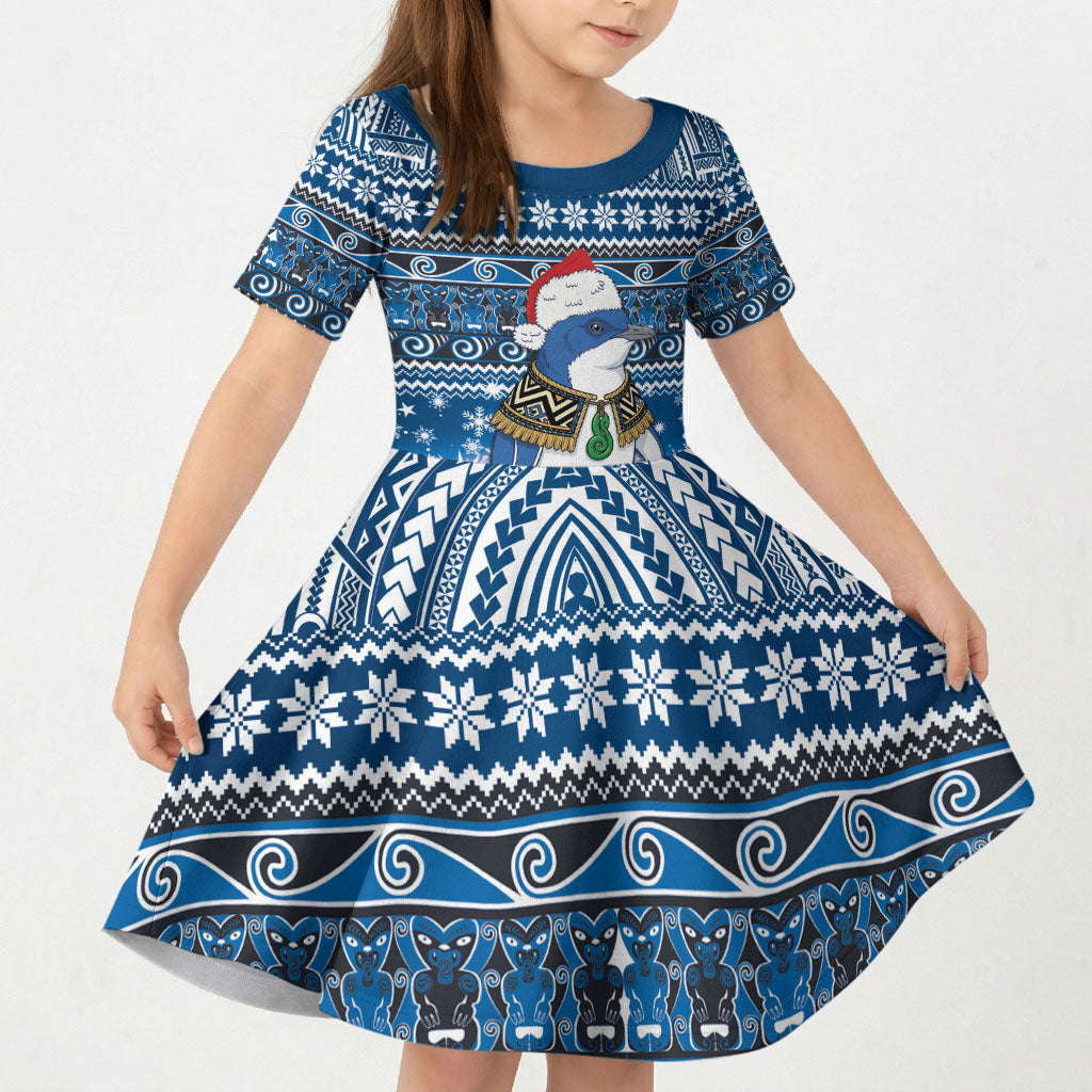 New Zealand Fairy Penguin Korora Christmas Kid Short Sleeve Dress Maori Inspired Knitted Patterns