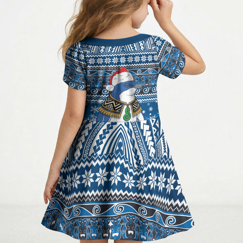 New Zealand Fairy Penguin Korora Christmas Kid Short Sleeve Dress Maori Inspired Knitted Patterns