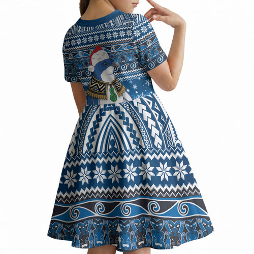 New Zealand Fairy Penguin Korora Christmas Kid Short Sleeve Dress Maori Inspired Knitted Patterns