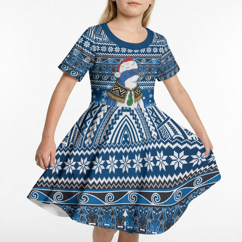 New Zealand Fairy Penguin Korora Christmas Kid Short Sleeve Dress Maori Inspired Knitted Patterns