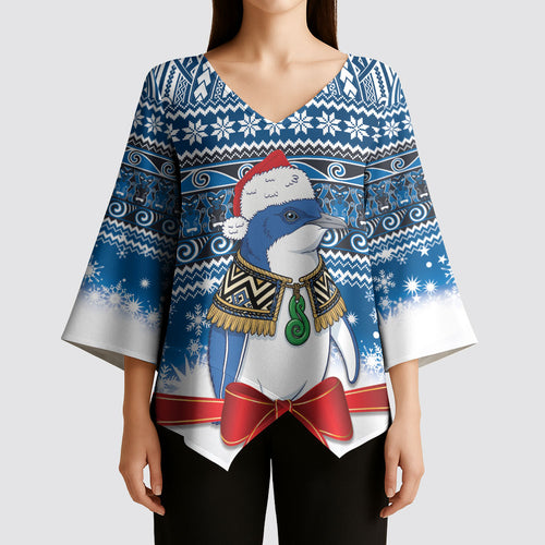 New Zealand Fairy Penguin Korora Christmas Kimono Sleeve Blouse Maori Inspired Knitted Patterns