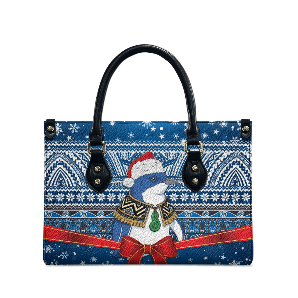 New Zealand Fairy Penguin Korora Christmas Leather Bag Maori Inspired Knitted Patterns