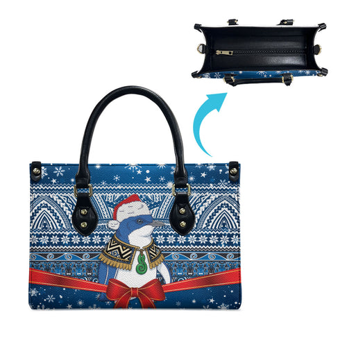 New Zealand Fairy Penguin Korora Christmas Leather Bag Maori Inspired Knitted Patterns