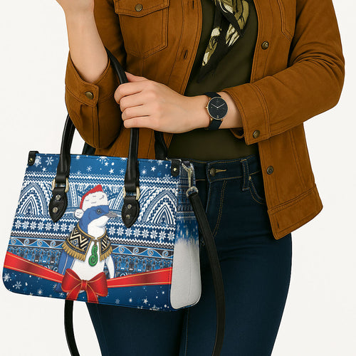 New Zealand Fairy Penguin Korora Christmas Leather Bag Maori Inspired Knitted Patterns